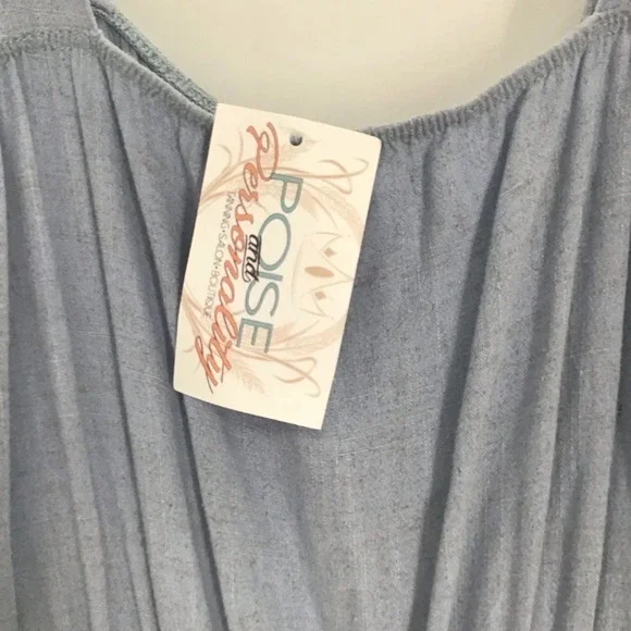 Peach Love Tiered Woven Chambray Jumpsuit Wide-Leg Strappy NWT Size Medium - Picture 7 of 9